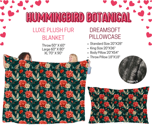Preorder! Closes 11/17. ETA Jan. Hummingbird Botanical Luxe Plush Fur Blanket and/or DreamSoft Pillowcase