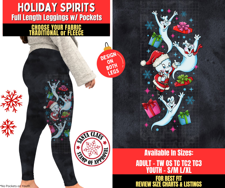 Preorder! Closes 8/27. ETA Nov. Holiday Spirits Watercolor Leggings w/ Side Leg Designs Choose Fleece or Traditional