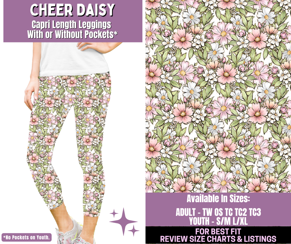 Preorder! Closes 1/14. ETA April. Cheer Daisy Capri Length Leggings w/wo Pockets