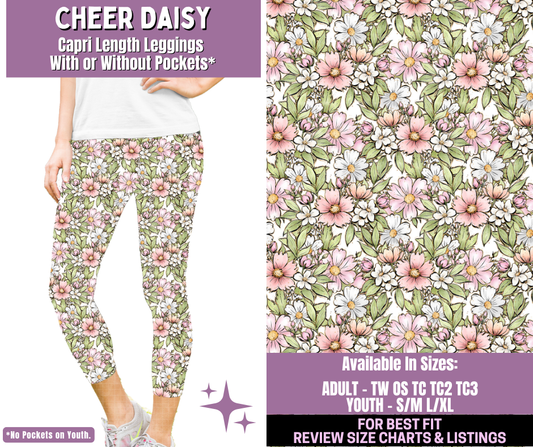 Preorder! Closes 1/14. ETA April. Cheer Daisy Capri Length Leggings w/wo Pockets