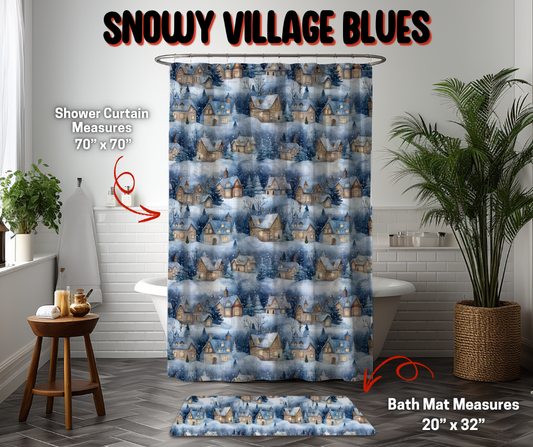 Preorder! Closes 9/8. ETA Dec. Snowy Village Blues Custom Shower Curtain and/or Bath Mat