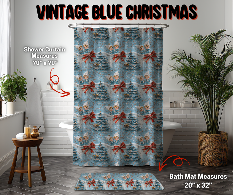 Preorder! Closes 9/8. ETA Dec. Vintage Blue Christmas Custom Shower Curtain and/or Bath Mat