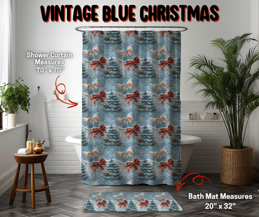 Preorder! Closes 9/8. ETA Dec. Vintage Blue Christmas Custom Shower Curtain and/or Bath Mat