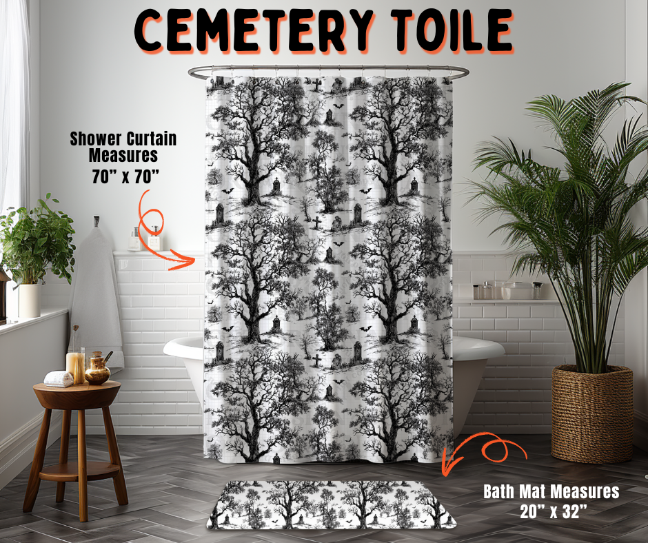 Preorder! Closes 6/10. ETA Sept. Cemetery Toile Custom Shower Curtain and/or Bath Mat