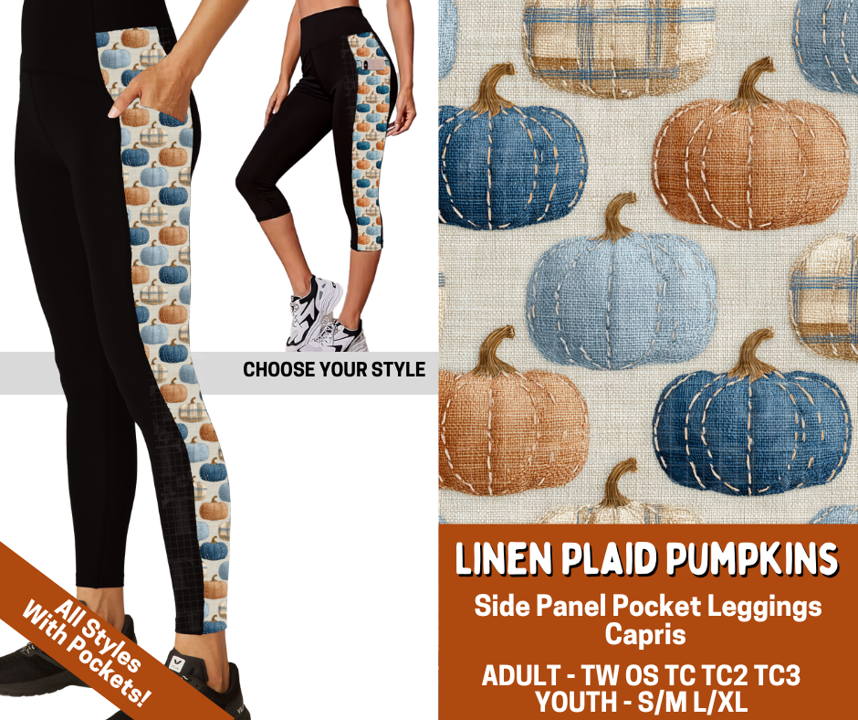 Preorder! Closes 7/13. ETA Oct. Linen Plaid Pumpkins Combo Side Panel Legging Lengths