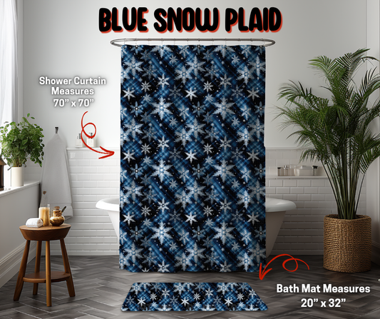 Preorder! Closes 9/8. ETA Dec. Blue Snow Plaid Custom Shower Curtain and/or Bath Mat