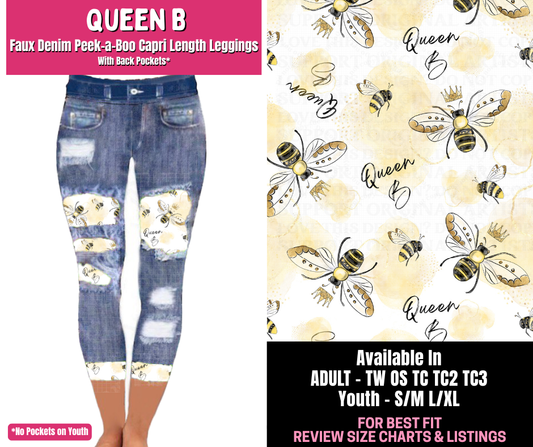 Preorder! Closes 1/1. ETA March. Queen B Capri Faux Denim Peekaboo