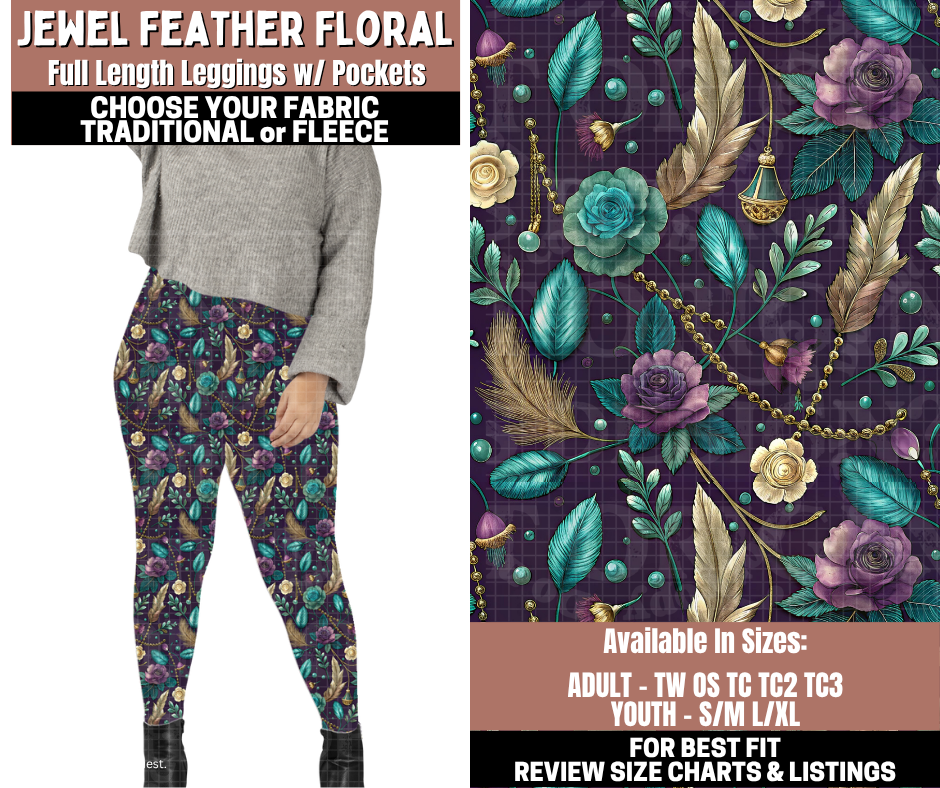 Preorder! Closes 11/3. ETA Jan. Jewel Feather Floral Full Length Leggings w/wo Pockets