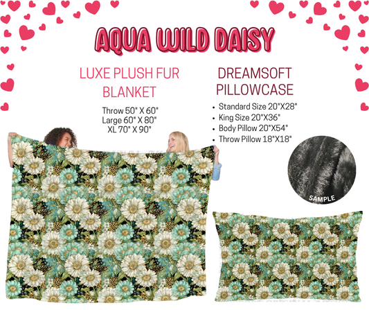 Preorder! Closes 11/17. ETA Jan. Aqua Wild Daisy Luxe Plush Fur Blanket and/or DreamSoft Pillowcase