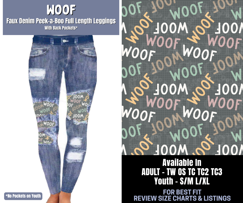 Preorder! Closes 1/8. ETA March. Woof Full Length Faux Denim Peekaboo