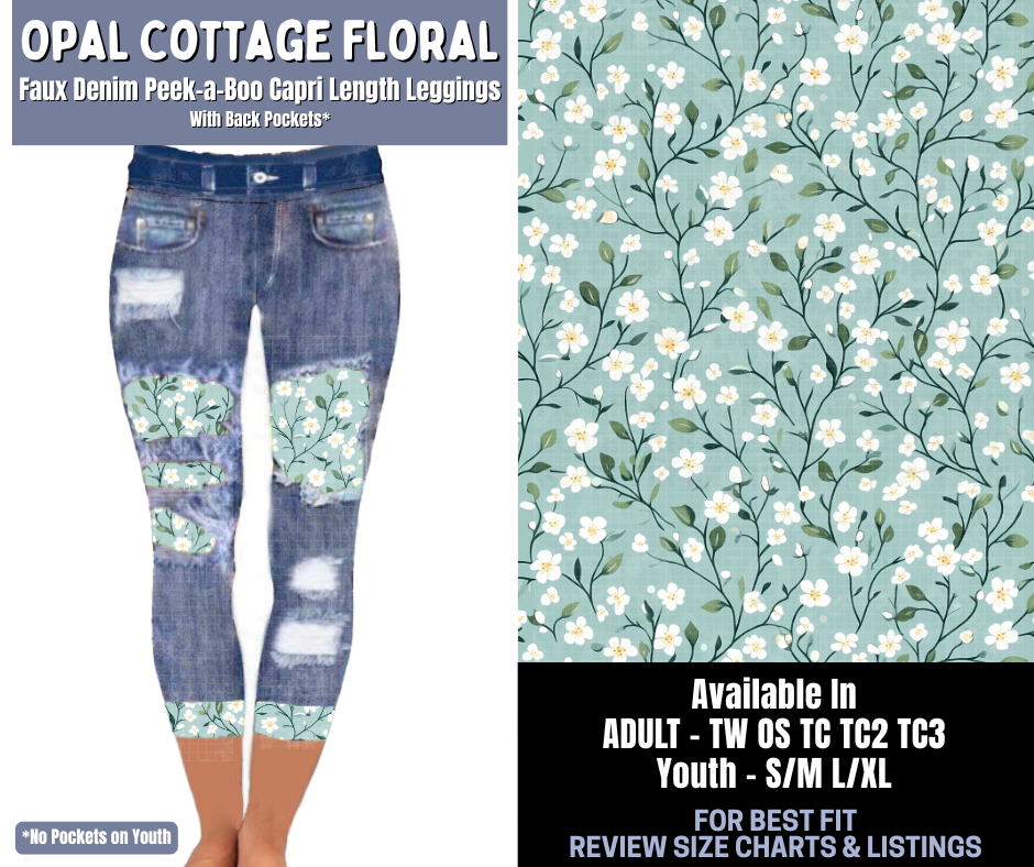 Preorder! Closes 1/8. ETA March. Opal Cottage Floral Capri Faux Denim Peekaboo
