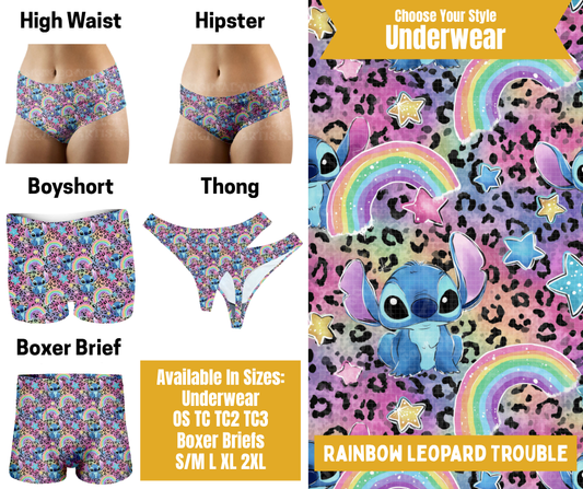 Preorder! Closes 10/28. ETA Jan. Rainbow Leopard Trouble Hipster, High Waist, Boyshort, & Thong Underwear & Boxer Briefs