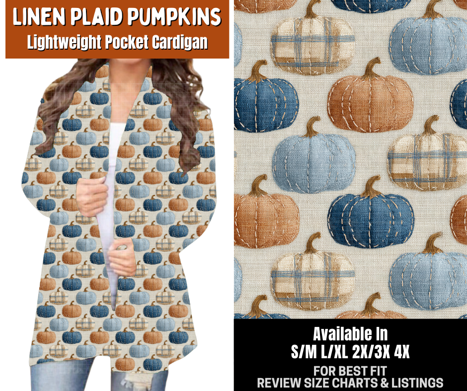 Preorder! Closes 7/13. ETA Oct. Linen Plaid Pumpkins Pocket Cardigan