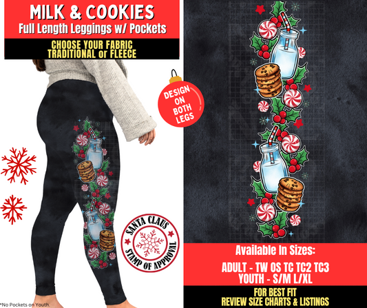 Preorder! Closes 8/27. ETA Nov. Milk & Cookies Watercolor Leggings w/ Side Leg Designs Choose Fleece or Traditional