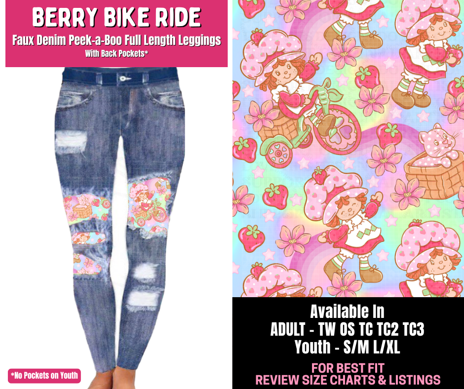 Preorder! Closes 1/1. ETA March. Berry Bike Ride Full Length Faux Denim Peekaboo