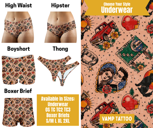 Preorder! Closes 10/28. ETA Jan. Vamp Tattoo Hipster, High Waist, Boyshort, & Thong Underwear & Boxer Briefs