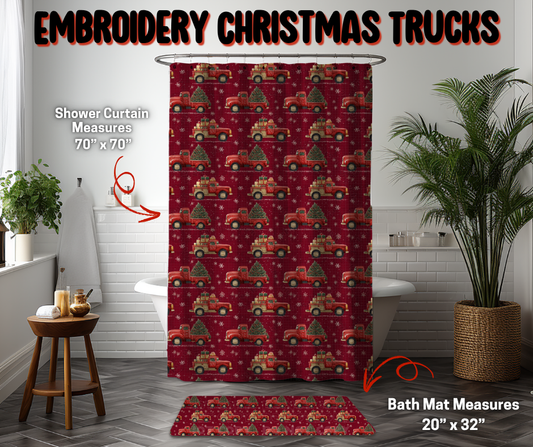 Preorder! Closes 9/8. ETA Dec. Embroidery Christmas Trucks Ornaments Custom Shower Curtain and/or Bath Mat