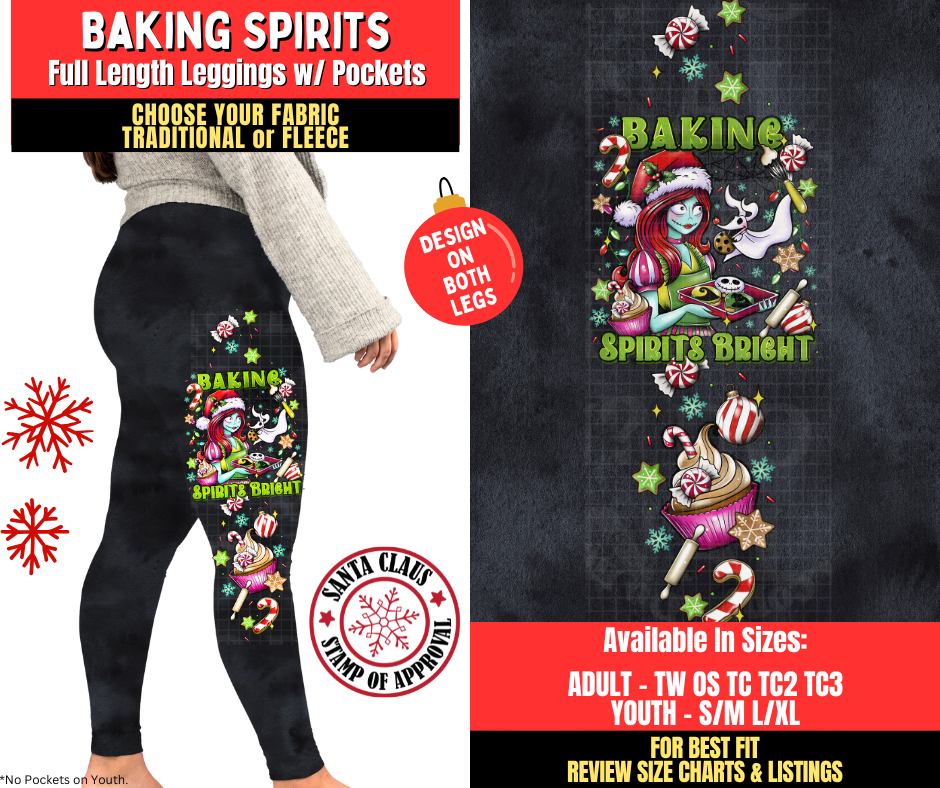 Preorder! Closes 8/27. ETA Nov. Baking Spirits Watercolor Leggings w/ Side Leg Designs Choose Fleece or Traditional