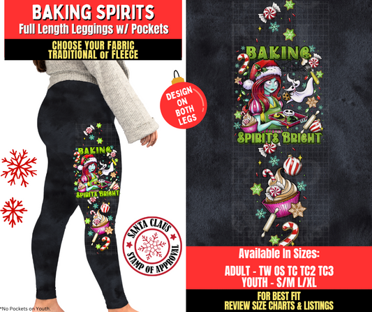 Preorder! Closes 8/27. ETA Nov. Baking Spirits Watercolor Leggings w/ Side Leg Designs Choose Fleece or Traditional