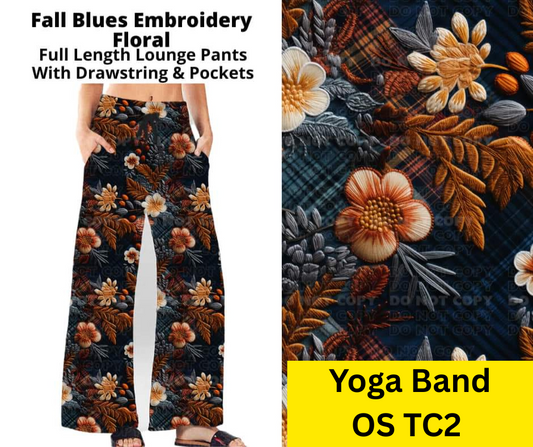 Fall Blues Embroidery Full Length Lounge Pants