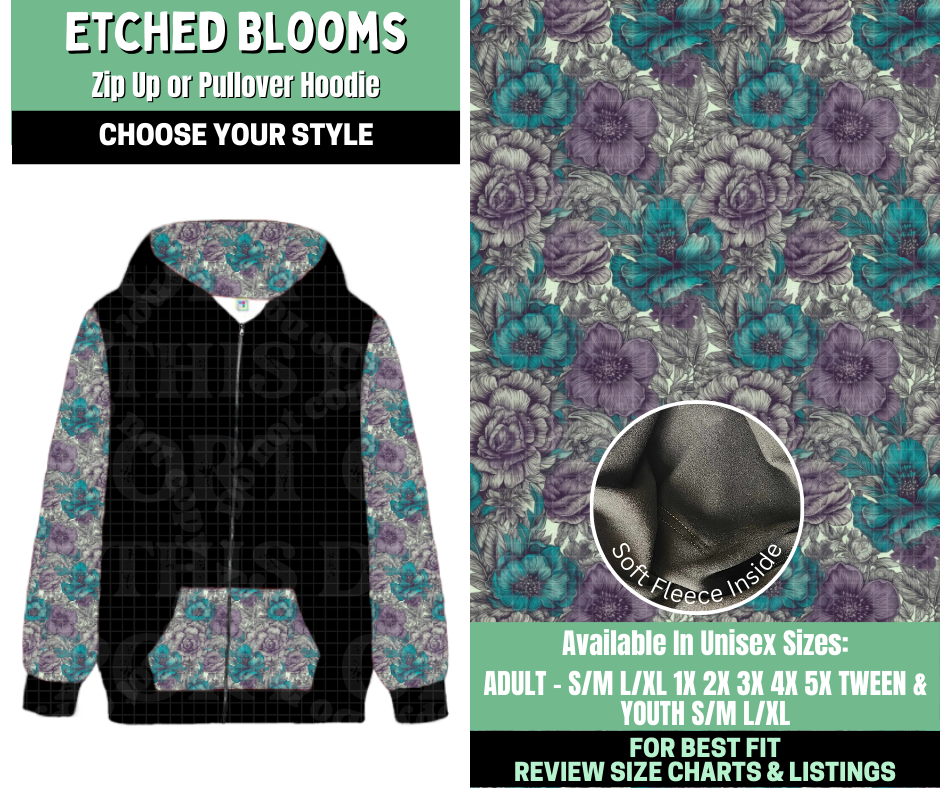 Preorder! Closes 1/7. ETA March. Etched Blooms Zip-Up or Pullover Hoodie