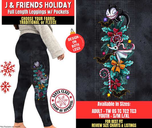 Preorder! Closes 8/27. ETA Nov. J & Friends Holiday Watercolor Leggings w/ Side Leg Designs Choose Fleece or Traditional