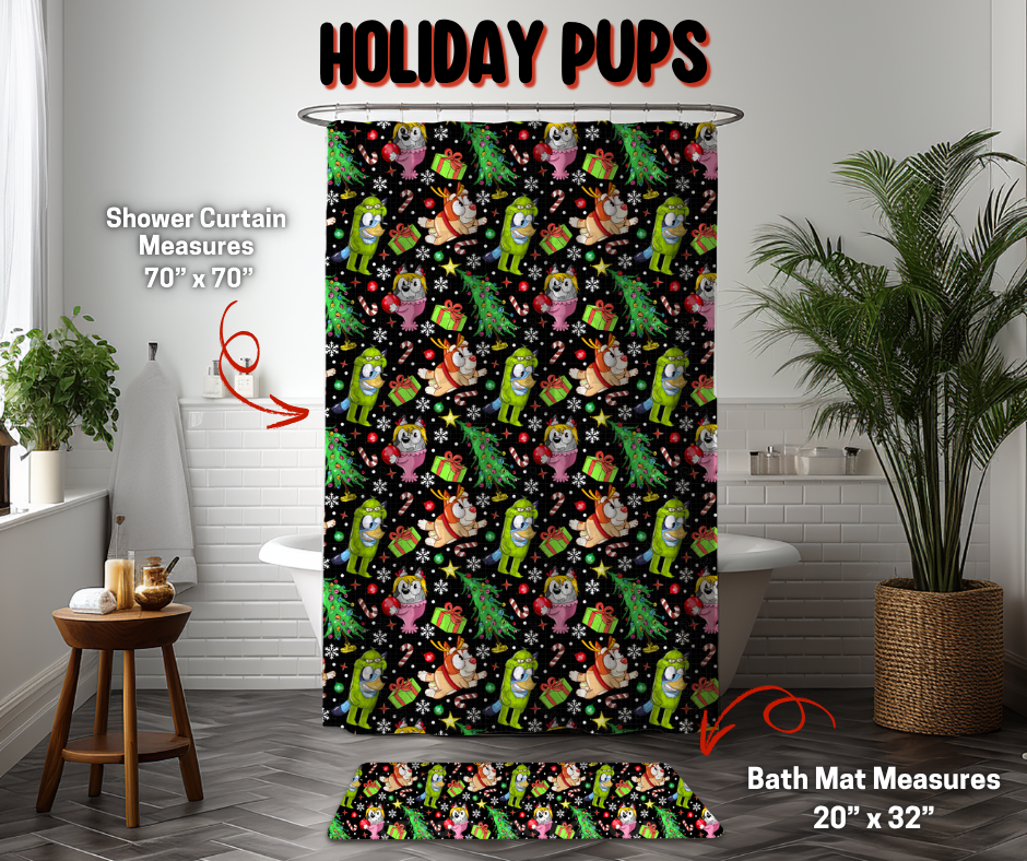 Preorder! Closes 9/8. ETA Dec. Holiday Pups Custom Shower Curtain and/or Bath Mat