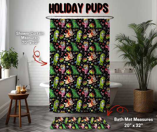Preorder! Closes 9/8. ETA Dec. Holiday Pups Custom Shower Curtain and/or Bath Mat