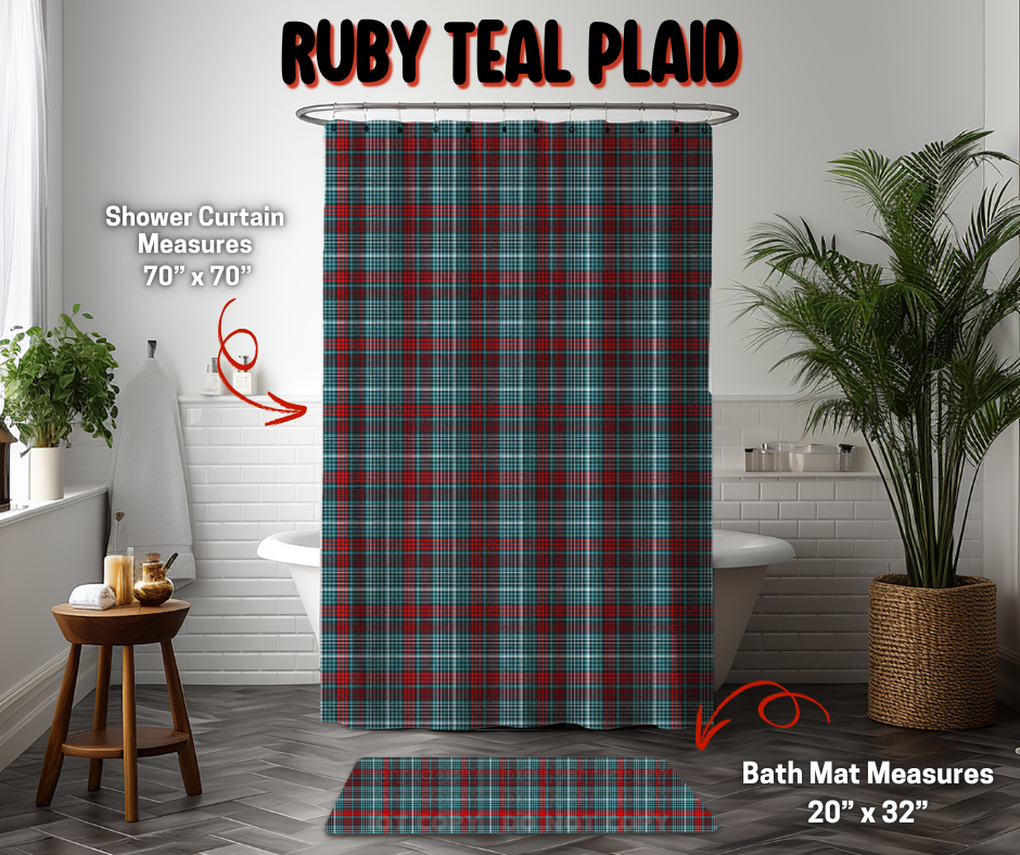 Preorder! Closes 9/8. ETA Dec. Ruby Teal Plaid Custom Shower Curtain and/or Bath Mat