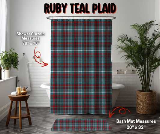 Preorder! Closes 9/8. ETA Dec. Ruby Teal Plaid Custom Shower Curtain and/or Bath Mat