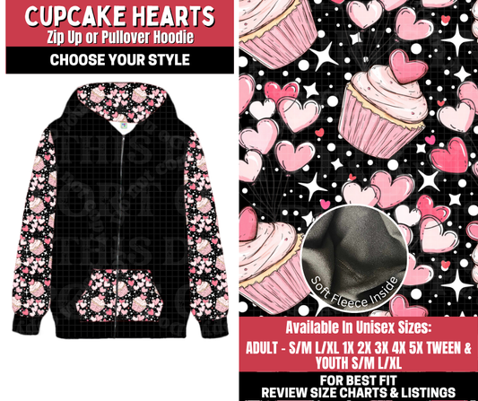 Preorder! Closes 11/13. ETA Jan. Cupcake Hearts Zip-Up or Pullover Hoodie