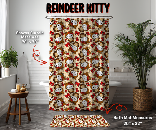 Preorder! Closes 9/8. ETA Dec. Reindeer Kitty Custom Shower Curtain and/or Bath Mat