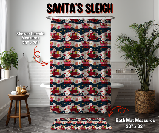 Preorder! Closes 9/8. ETA Dec. Santa's Sleigh Custom Shower Curtain and/or Bath Mat