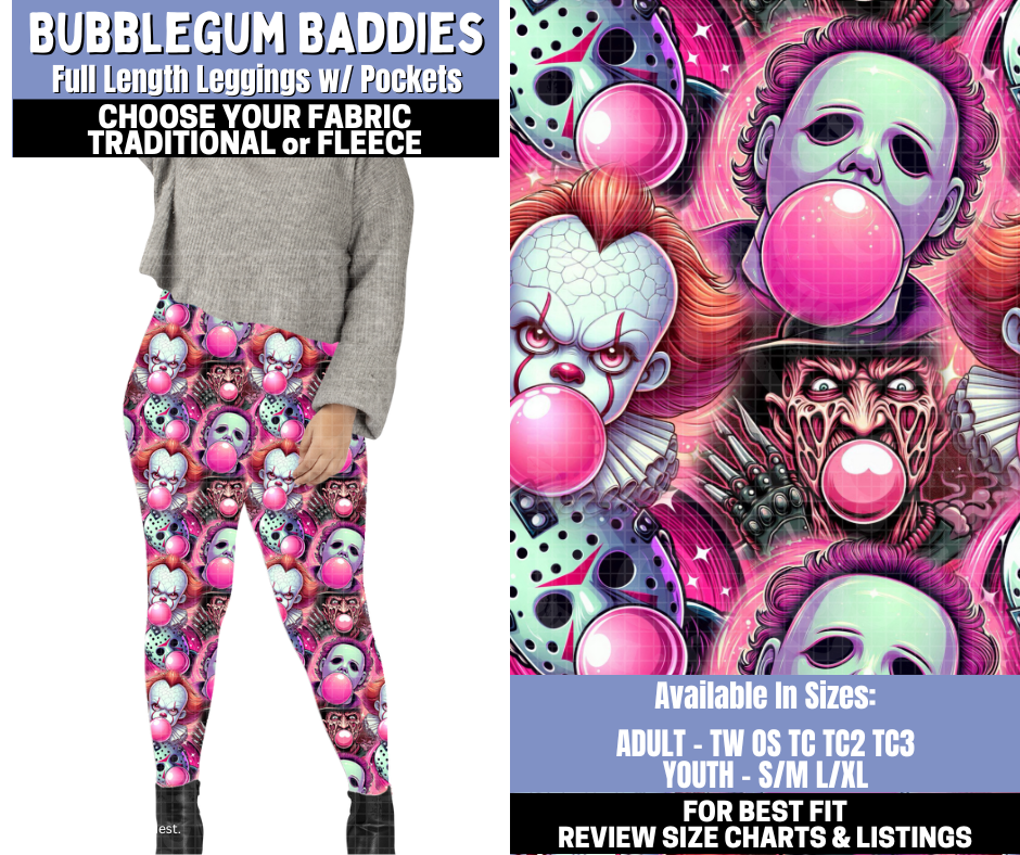 Preorder! Closes 10/30. ETA Jan. Bubblegum Baddies Leggings Choose Fleece or Traditional