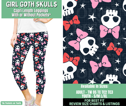 Preorder! Closes 1/7. ETA March. Girl Goth Skulls Capri Length Leggings w/wo Pockets