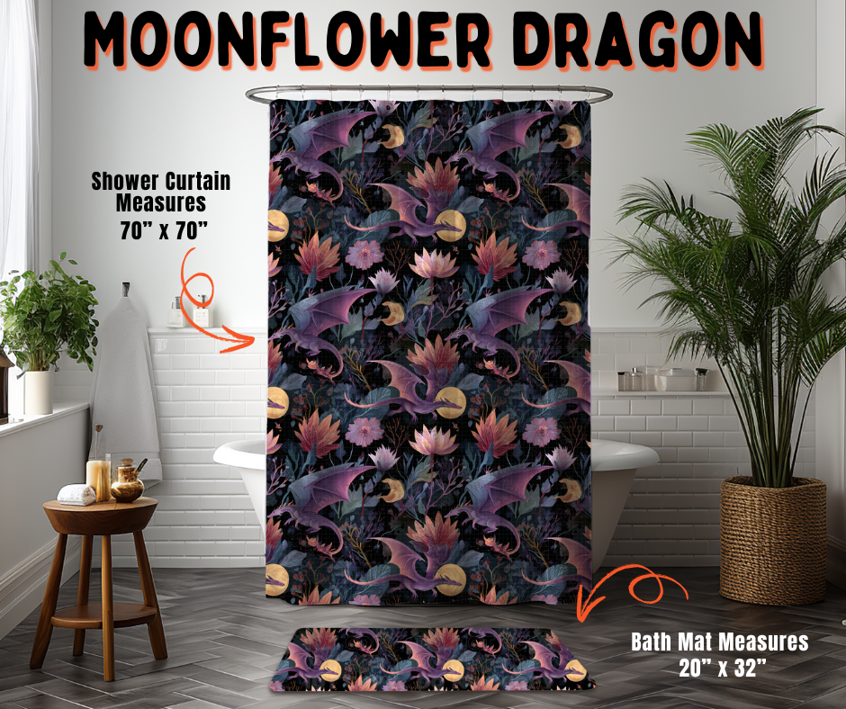 Preorder! Closes 6/10. ETA Sept. Moonflower Dragon Custom Shower Curtain and/or Bath Mat