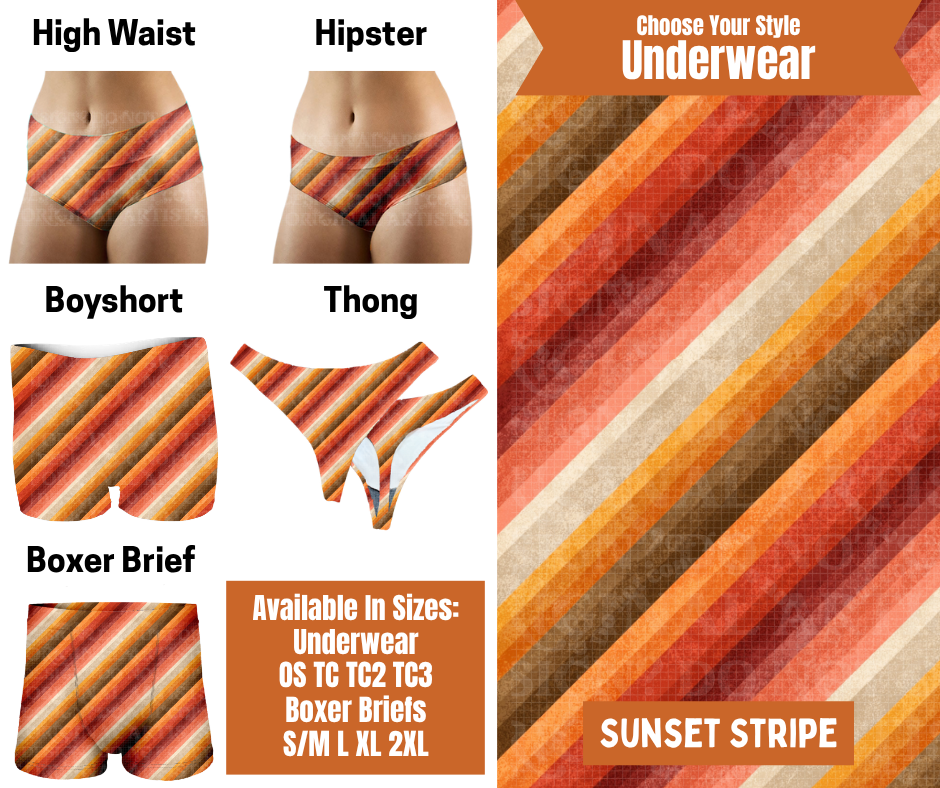 Preorder! Closes 7/30. ETA Oct. Sunset Stripe Hipster, High Waist, Boyshort, & Thong Underwear & Boxer Briefs