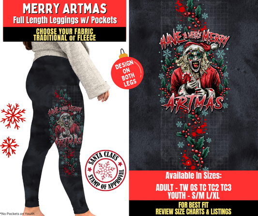 Preorder! Closes 8/27. ETA Nov. Merry Artmas Watercolor Leggings w/ Side Leg Designs Choose Fleece or Traditional
