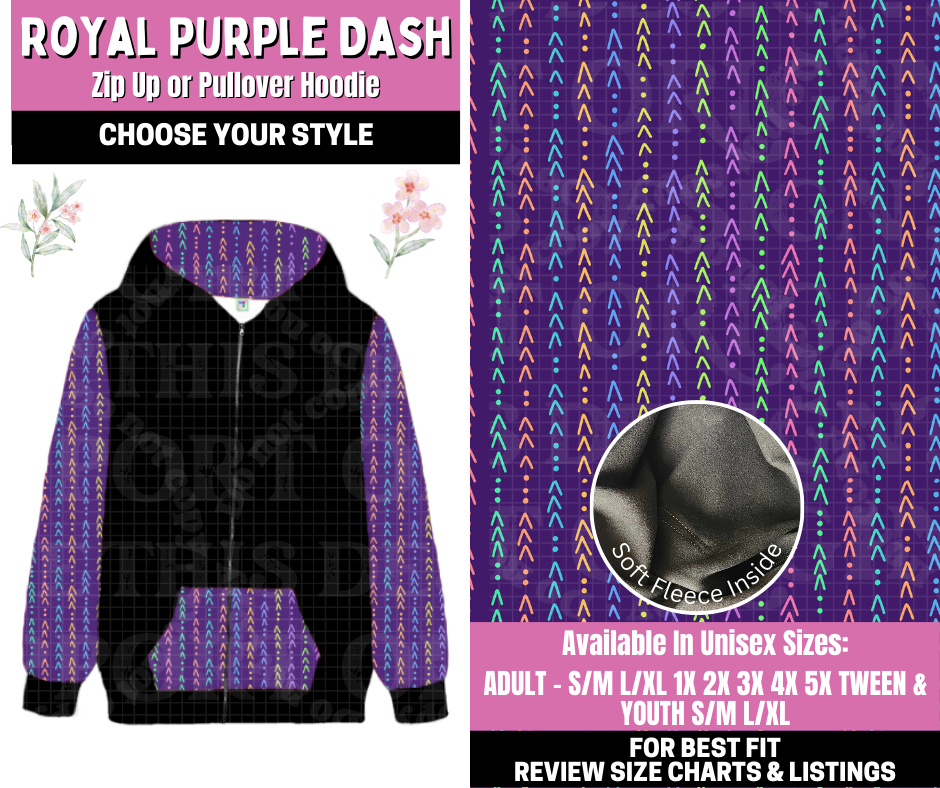 Preorder! Closes 1/12. ETA March. Royal Purple Dash Zip-Up or Pullover Hoodie