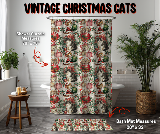 Preorder! Closes 9/8. ETA Dec. Vintage Christmas Cats Custom Shower Curtain and/or Bath Mat