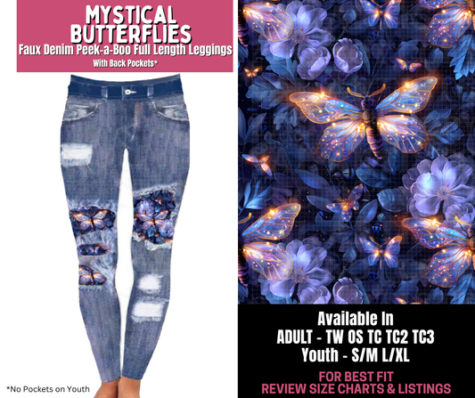 Preorder! Closes 11/10. ETA Jan. Mystical Butterflies Full Length Faux Denim Peekaboo