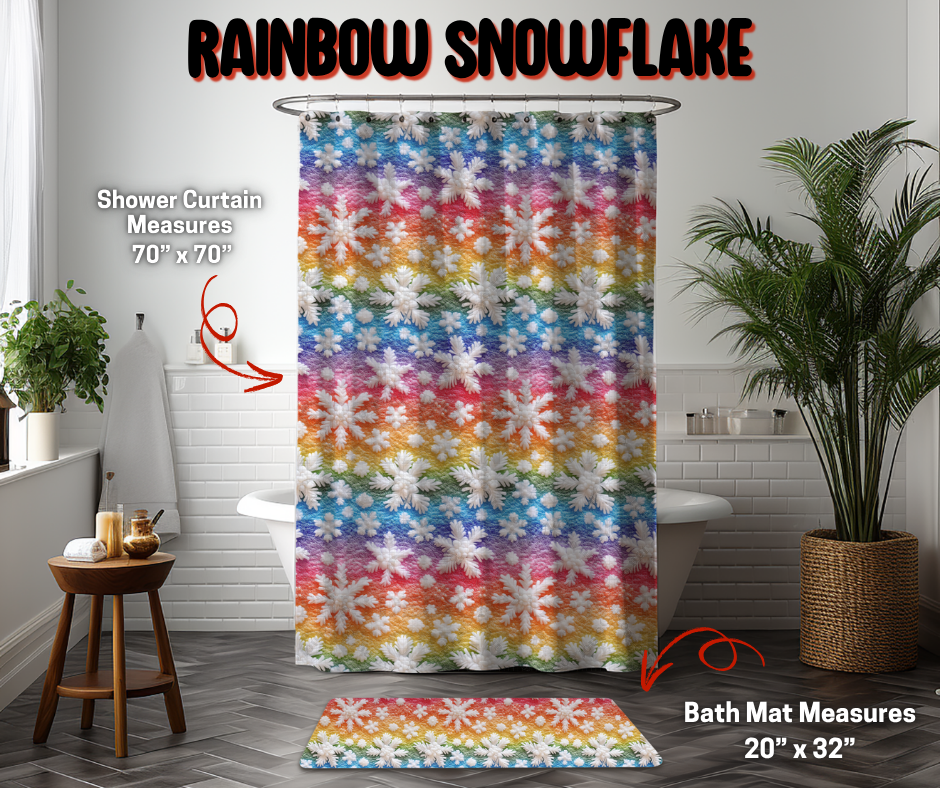 Preorder! Closes 9/8. ETA Dec. Rainbow Snowflake Custom Shower Curtain and/or Bath Mat