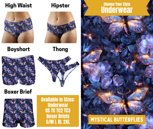 Preorder! Closes 10/28. ETA Jan. Mystical Butterflies Hipster, High Waist, Boyshort, & Thong Underwear & Boxer Briefs