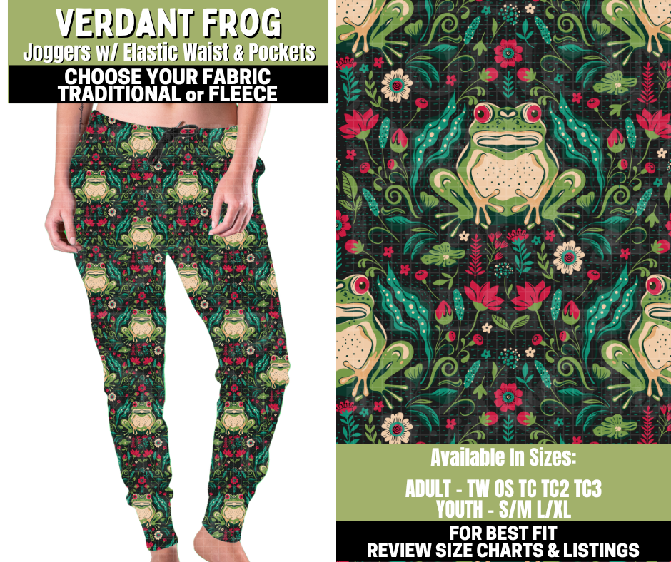 Preorder! Closes 11/6. ETA Jan. Verdant Frog Joggers Choose Fleece or Traditional