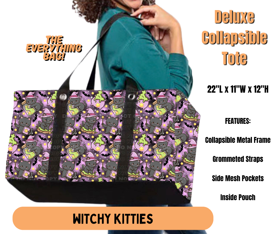 Preorder! Closes 7/2. ETA Oct. Witchy Kitties Collapsible Tote
