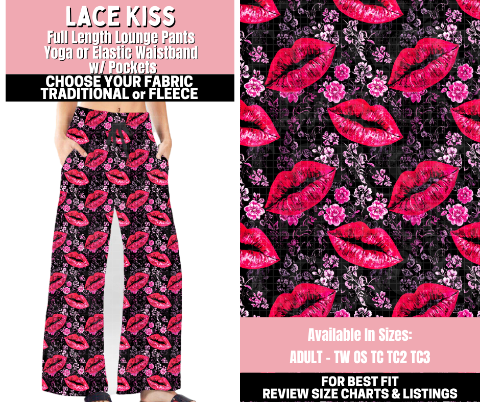 Preorder! Closes 11/12. ETA Jan. Lace Kiss Lounge Pants Choose Fleece or Traditional