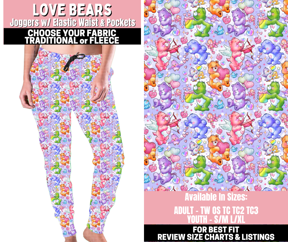 Preorder! Closes 11/12. ETA Jan. Love Bears Joggers Choose Fleece or Traditional