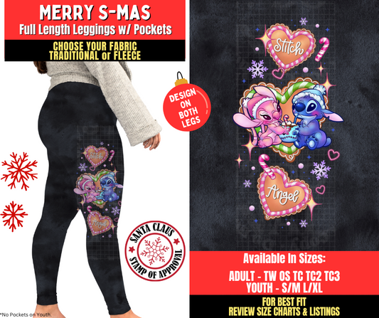 Preorder! Closes 8/27. ETA Nov. Merry S-mas Watercolor Leggings w/ Side Leg Designs Choose Fleece or Traditional