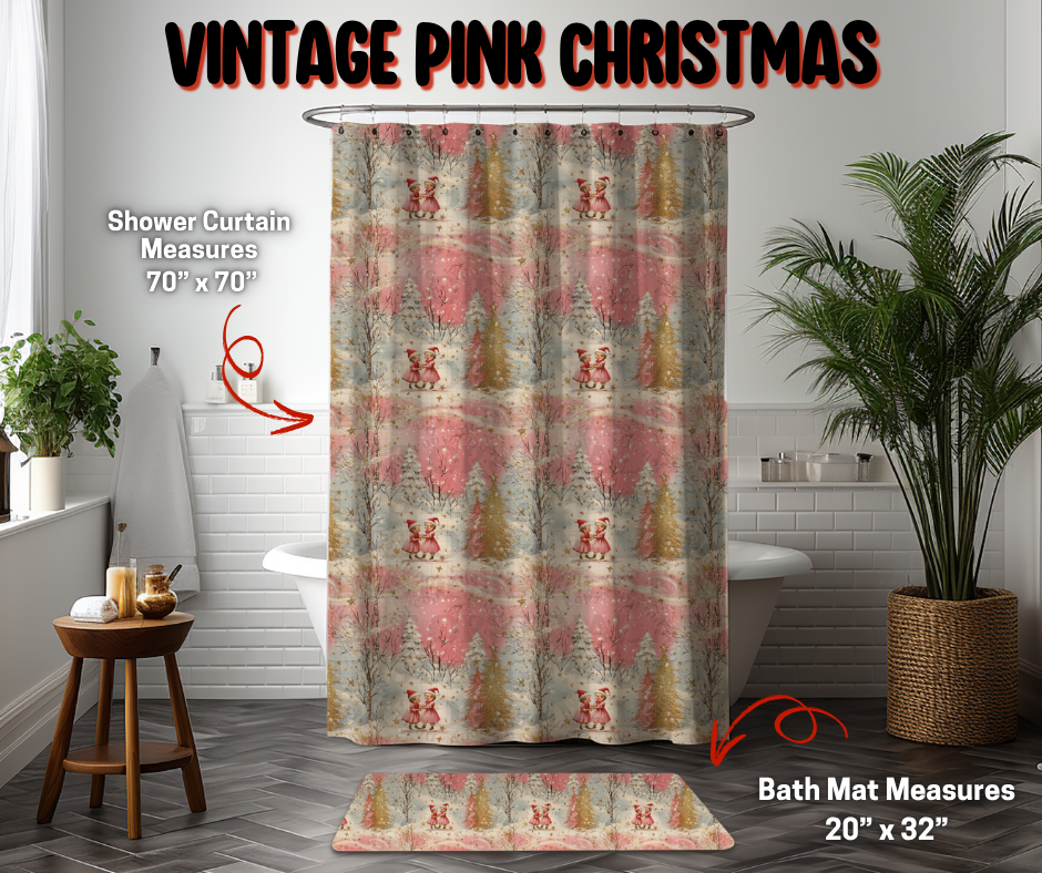 Preorder! Closes 9/8. ETA Dec. Vintage Pink Christmas Custom Shower Curtain and/or Bath Mat