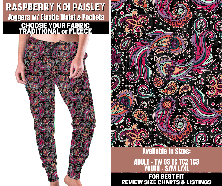 Preorder! Closes 11/3. ETA Jan. Raspberry Koi Paisley Joggers Choose Fleece or Traditional